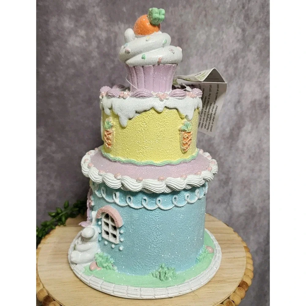 Easter Cake Cupcake Gingerbread House Bunny Carrot LIGHT UP Tabletop Decor 10.5